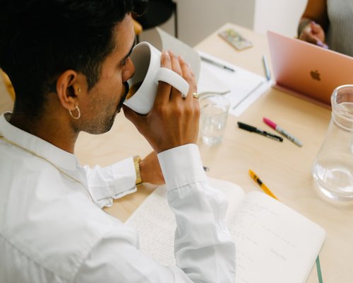 Person taking visual break in office